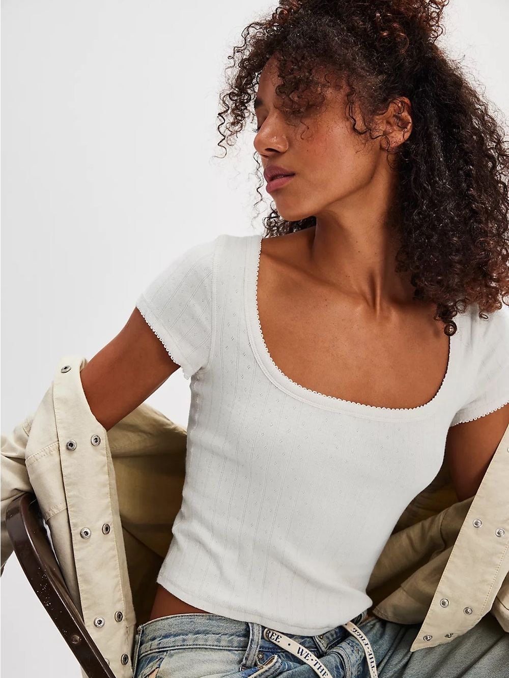 Free People End Game Pointelle Baby Tee in White